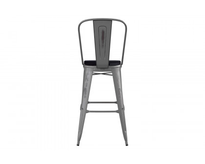 BLNK Lincoln Clear Coated Metal Clear Coated Indoor Bar Stool with Back and Poly Resin Wood Seat - Black