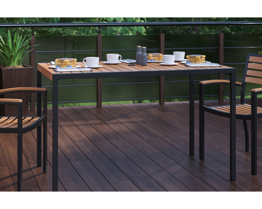 BLNK Rectangular Outdoor Steel Framed Dining Table with Synthetic Poly Slats and Umbrella Hole