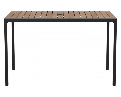 BLNK Rectangular Outdoor Steel Framed Dining Table with Synthetic Poly Slats and Umbrella Hole - Teak