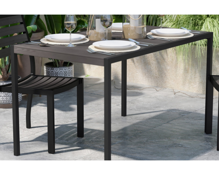 BLNK Rectangular Outdoor Steel Framed Dining Table with Synthetic Poly Slats and Umbrella Hole - Gray Wash Teak