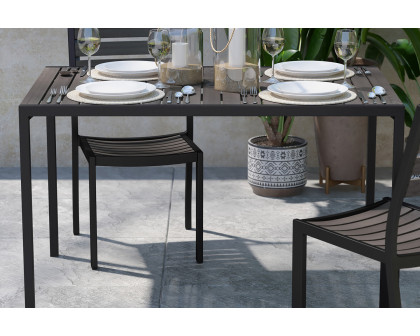 BLNK Rectangular Outdoor Steel Framed Dining Table with Synthetic Poly Slats and Umbrella Hole - Gray Wash Teak