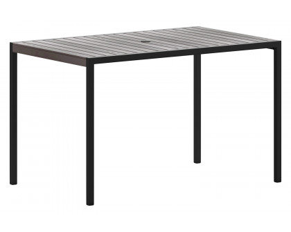 BLNK Rectangular Outdoor Steel Framed Dining Table with Synthetic Poly Slats and Umbrella Hole - Gray Wash Teak