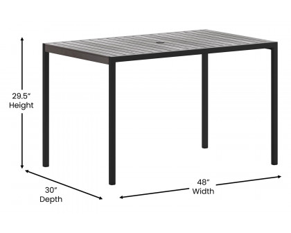 BLNK Rectangular Outdoor Steel Framed Dining Table with Synthetic Poly Slats and Umbrella Hole - Gray Wash Teak