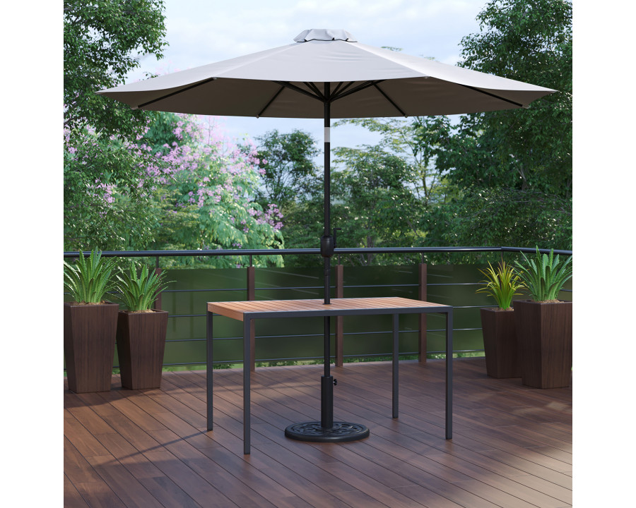 BLNK Lark Outdoor Patio Table Set with 30" x 48" Synthetic Teak Patio Table, Umbrella and Base - Gray