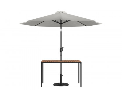 BLNK Lark Outdoor Patio Table Set with 30" x 48" Synthetic Teak Patio Table, Umbrella and Base - Gray