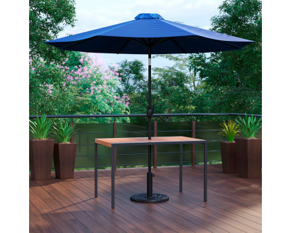 BLNK Lark Outdoor Patio Table Set with 30" x 48" Synthetic Teak Patio Table, Umbrella and Base