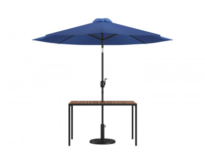 BLNK Lark Outdoor Patio Table Set with 30" x 48" Synthetic Teak Patio Table, Umbrella and Base - Navy