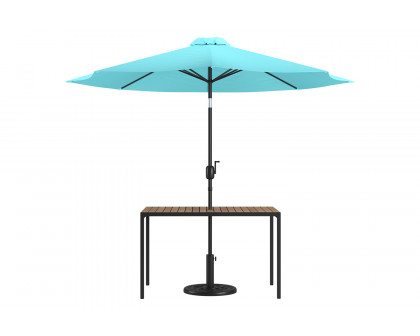 BLNK Lark Outdoor Patio Table Set with 30" x 48" Synthetic Teak Patio Table, Umbrella and Base