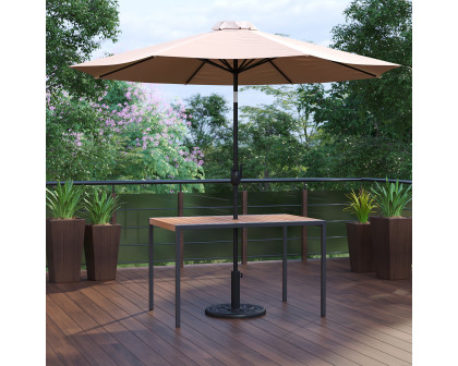 BLNK Lark Outdoor Patio Table Set with 30" x 48" Synthetic Teak Patio Table, Umbrella and Base