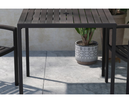 BLNK - Square Outdoor Steel Framed Dining Table with Synthetic Poly Slats and Umbrella Hole