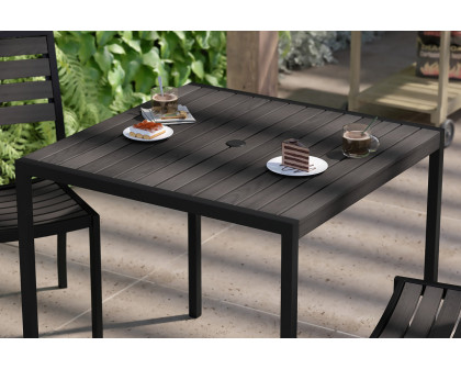 BLNK - Square Outdoor Steel Framed Dining Table with Synthetic Poly Slats and Umbrella Hole