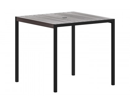 BLNK - Square Outdoor Steel Framed Dining Table with Synthetic Poly Slats and Umbrella Hole