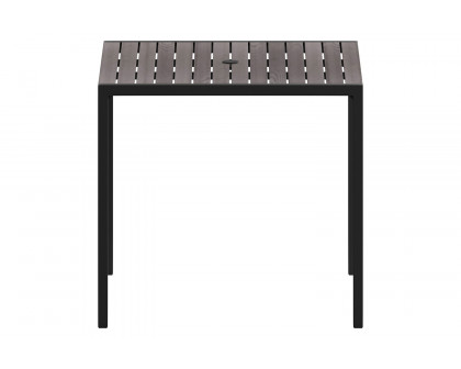 BLNK - Square Outdoor Steel Framed Dining Table with Synthetic Poly Slats and Umbrella Hole