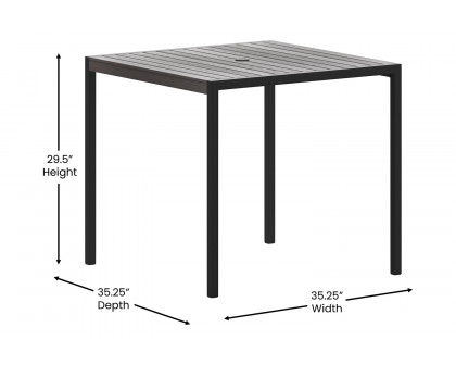 BLNK - Square Outdoor Steel Framed Dining Table with Synthetic Poly Slats and Umbrella Hole