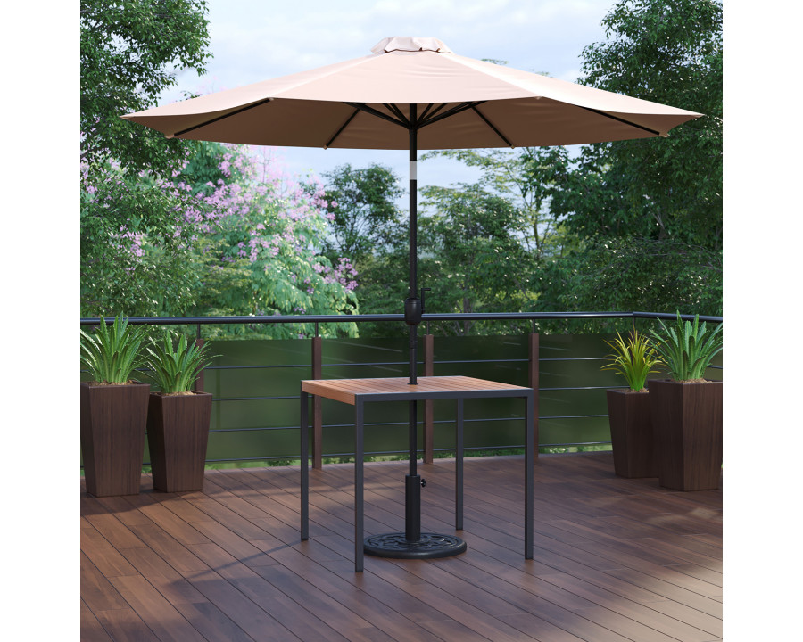 BLNK - Lark Outdoor Patio Table Set with 35" Square Synthetic Teak Patio Table, Umbrella and Base