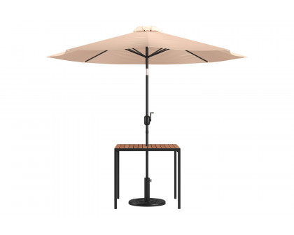 BLNK - Lark Outdoor Patio Table Set with 35" Square Synthetic Teak Patio Table, Umbrella and Base