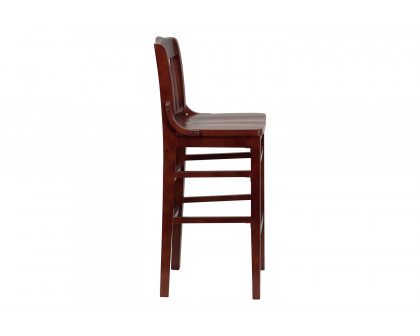 BLNK HERCULES Series Wood School House Back Restaurant Bar Stool - Mahogany