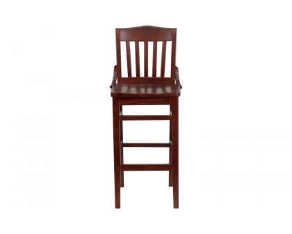 BLNK HERCULES Series Wood School House Back Restaurant Bar Stool - Mahogany