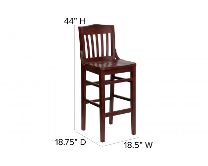 BLNK HERCULES Series Wood School House Back Restaurant Bar Stool - Mahogany