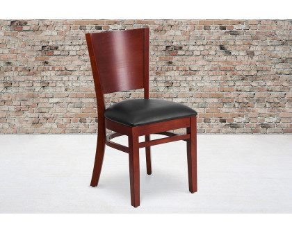 BLNK Lacey Series Mahogany Wood Solid Back Restaurant Chair with Vinyl Seat