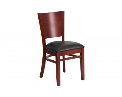 BLNK Lacey Series Mahogany Wood Solid Back Restaurant Chair with Vinyl Seat - Black