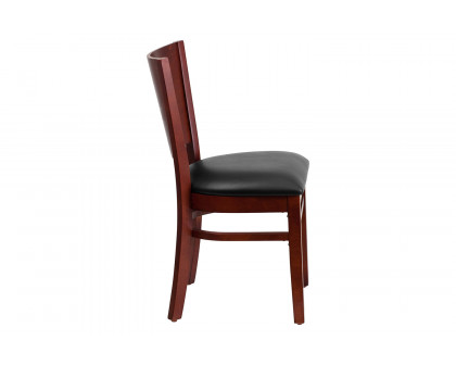 BLNK Lacey Series Mahogany Wood Solid Back Restaurant Chair with Vinyl Seat - Black