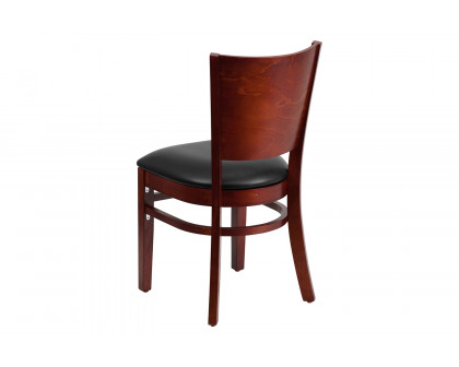 BLNK Lacey Series Mahogany Wood Solid Back Restaurant Chair with Vinyl Seat - Black