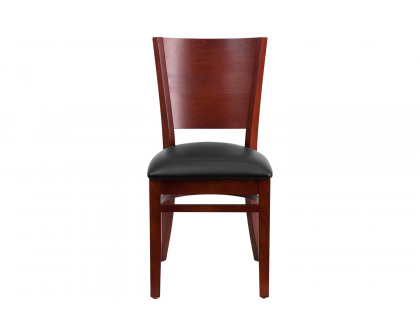 BLNK Lacey Series Mahogany Wood Solid Back Restaurant Chair with Vinyl Seat - Black