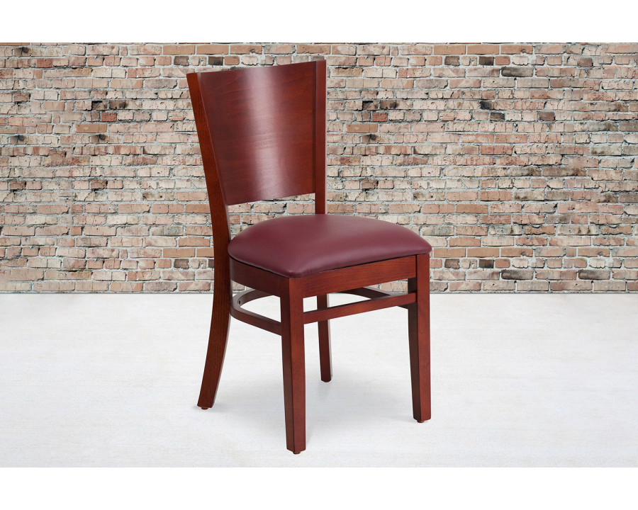 BLNK Lacey Series Mahogany Wood Solid Back Restaurant Chair with Vinyl Seat