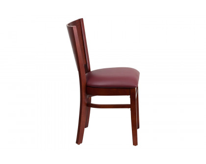 BLNK Lacey Series Mahogany Wood Solid Back Restaurant Chair with Vinyl Seat - Burgundy