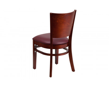 BLNK Lacey Series Mahogany Wood Solid Back Restaurant Chair with Vinyl Seat - Burgundy