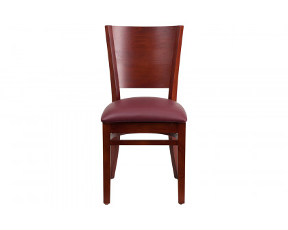 BLNK Lacey Series Mahogany Wood Solid Back Restaurant Chair with Vinyl Seat - Burgundy