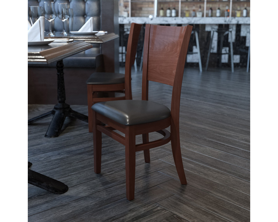 BLNK Lacey Series Walnut Wood Solid Back Restaurant Chair with Vinyl Seat