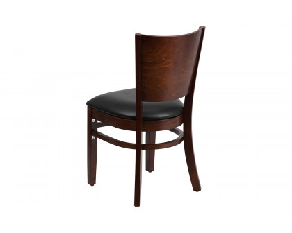 BLNK Lacey Series Walnut Wood Solid Back Restaurant Chair with Vinyl Seat - Black