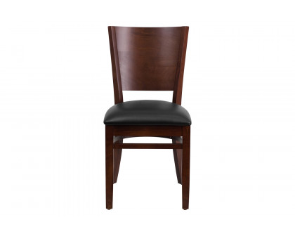 BLNK Lacey Series Walnut Wood Solid Back Restaurant Chair with Vinyl Seat - Black