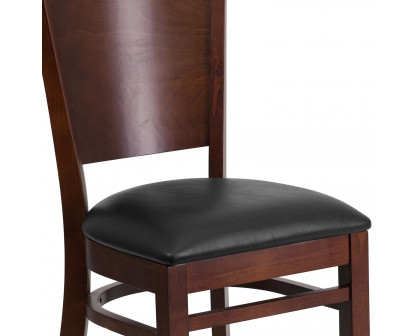 BLNK Lacey Series Walnut Wood Solid Back Restaurant Chair with Vinyl Seat - Black