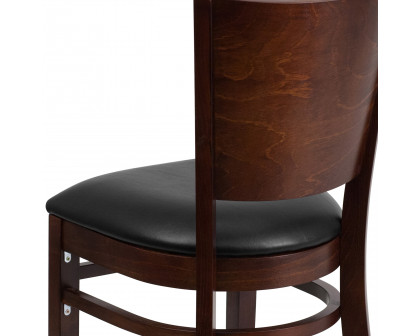 BLNK Lacey Series Walnut Wood Solid Back Restaurant Chair with Vinyl Seat - Black