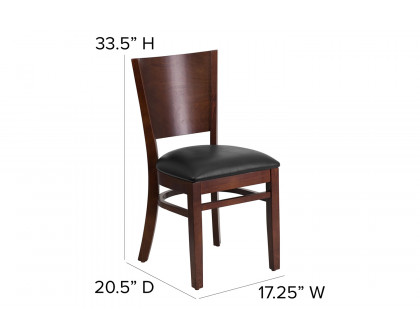 BLNK Lacey Series Walnut Wood Solid Back Restaurant Chair with Vinyl Seat - Black