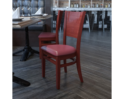 BLNK Lacey Series Walnut Wood Solid Back Restaurant Chair with Vinyl Seat