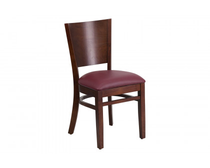 BLNK Lacey Series Walnut Wood Solid Back Restaurant Chair with Vinyl Seat - Burgundy