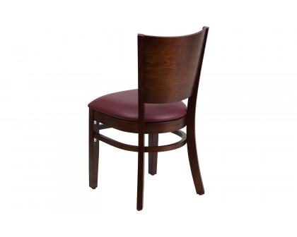 BLNK Lacey Series Walnut Wood Solid Back Restaurant Chair with Vinyl Seat - Burgundy