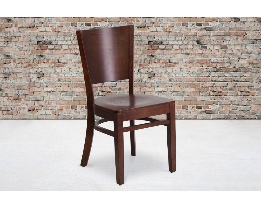 BLNK Lacey Series Wood Solid Back Restaurant Chair - Walnut