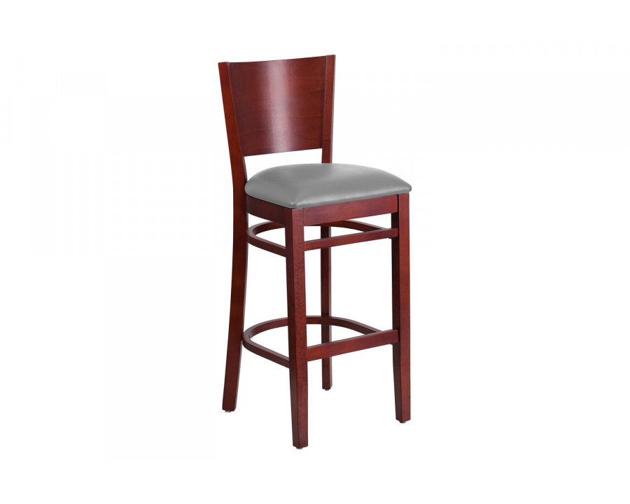 BLNK Lacey Series Wood Solid Back Restaurant Bar Stool with Custom Upholstered Seat