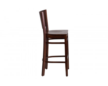 BLNK Lacey Series Wood Solid Back Restaurant Bar Stool - Walnut