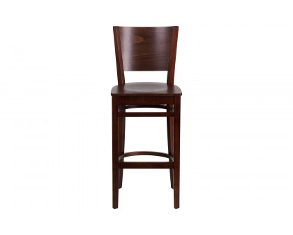 BLNK Lacey Series Wood Solid Back Restaurant Bar Stool - Walnut