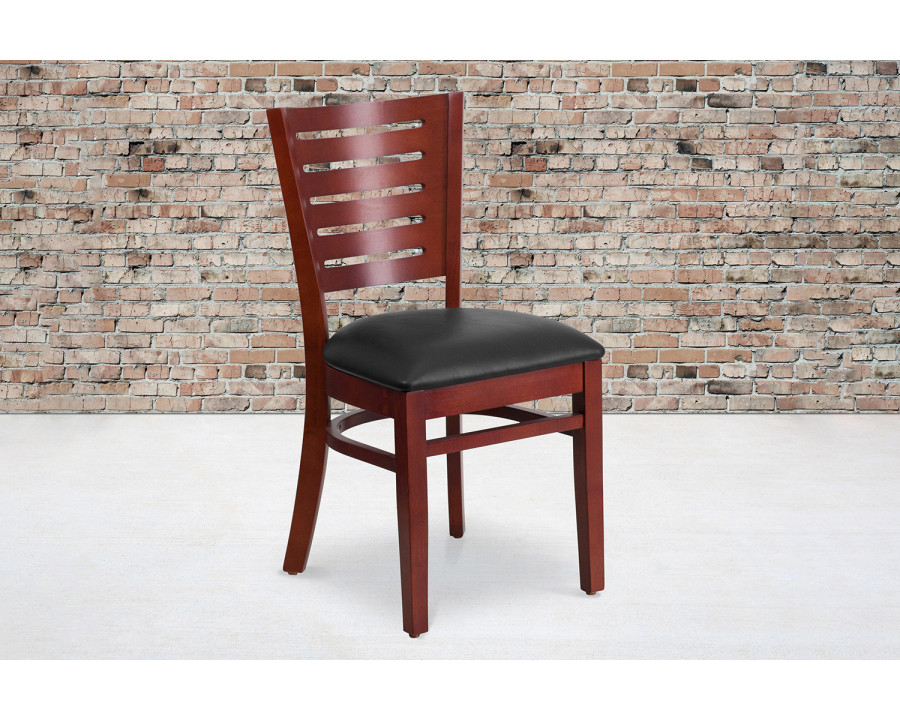 BLNK Darby Series Mahogany Wood Slat Back Restaurant Chair with Vinyl Seat