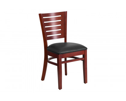 BLNK Darby Series Mahogany Wood Slat Back Restaurant Chair with Vinyl Seat