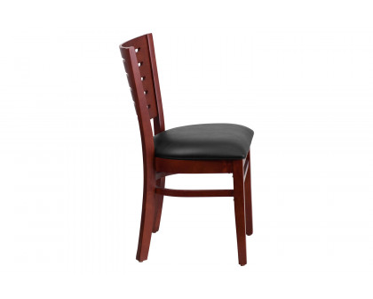 BLNK Darby Series Mahogany Wood Slat Back Restaurant Chair with Vinyl Seat - Black