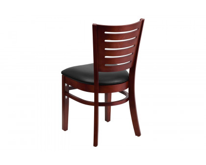 BLNK Darby Series Mahogany Wood Slat Back Restaurant Chair with Vinyl Seat - Black