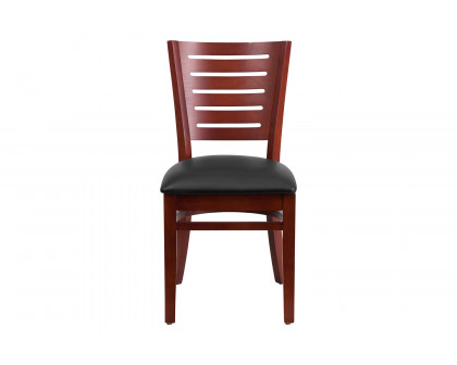 BLNK Darby Series Mahogany Wood Slat Back Restaurant Chair with Vinyl Seat - Black